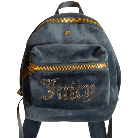 NEW Juicy Couture Bag Velvet Mini Backpack Blue Pockets Adjustable Ret$178 - Picture 5 of 7